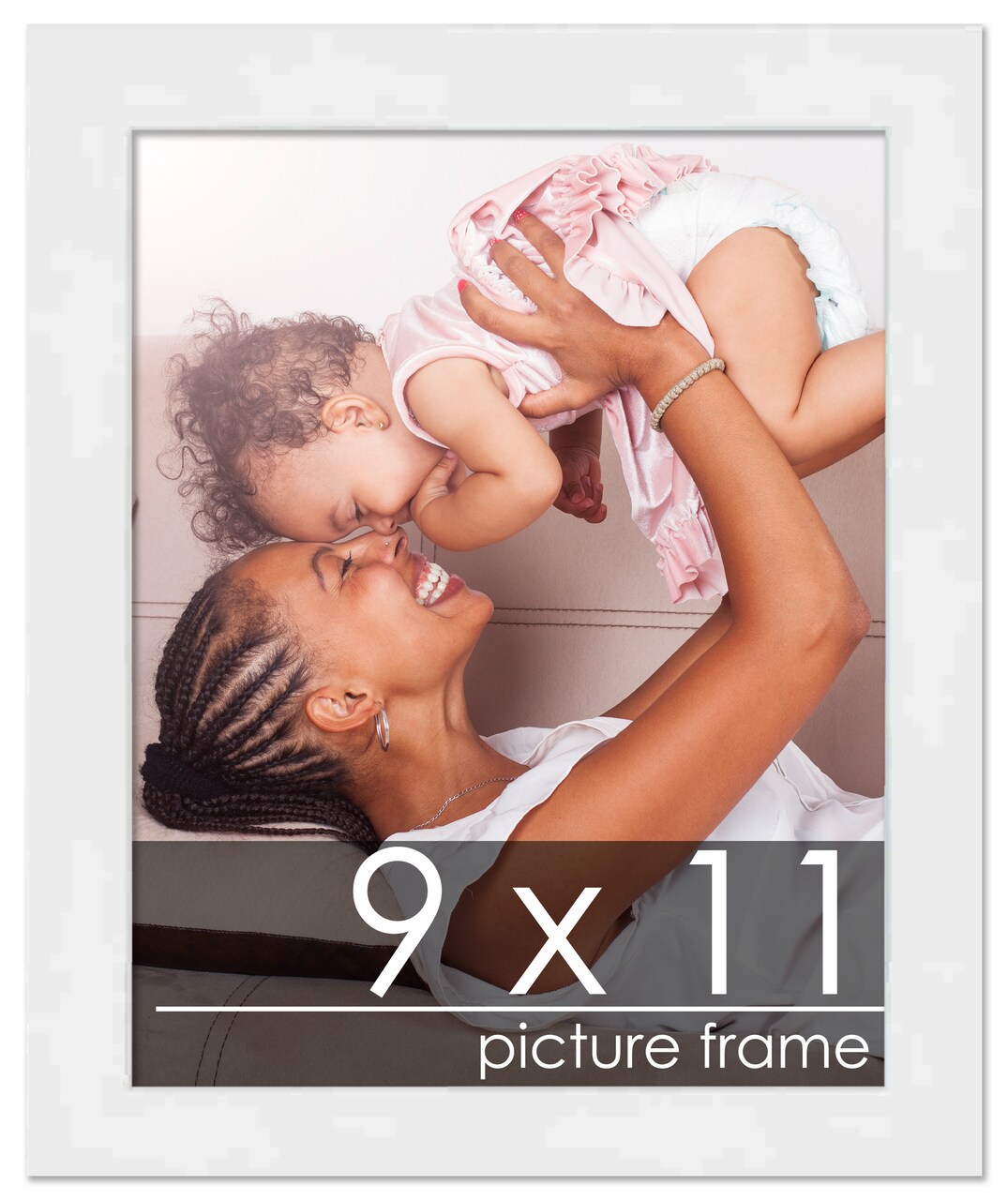 9x11 White Wood Picture Frame - UV Acrylic, Foam Board Backing, Hanging Hardware